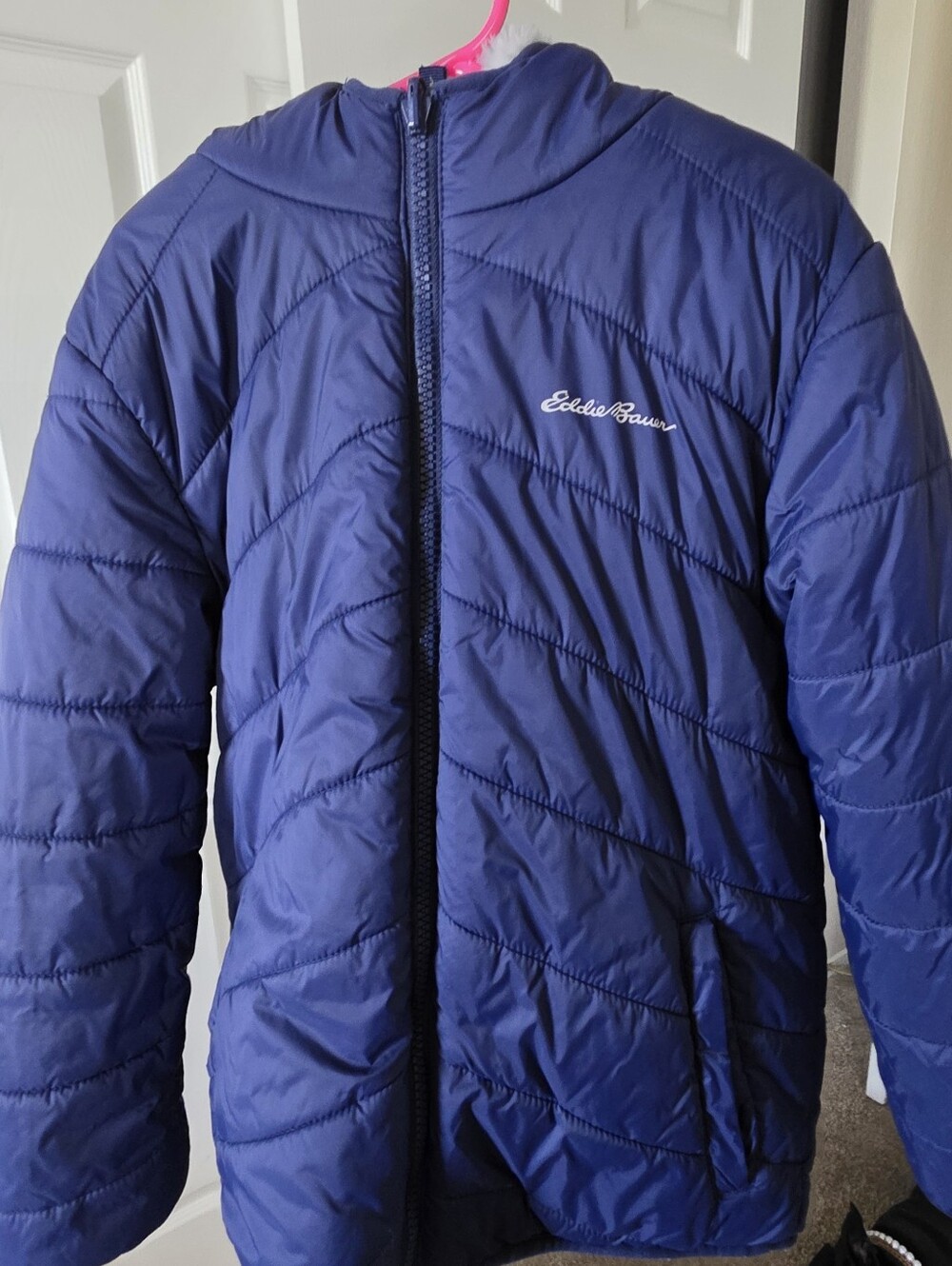 Eddie Bauer Navy Quilted Packable Reversible Jacket